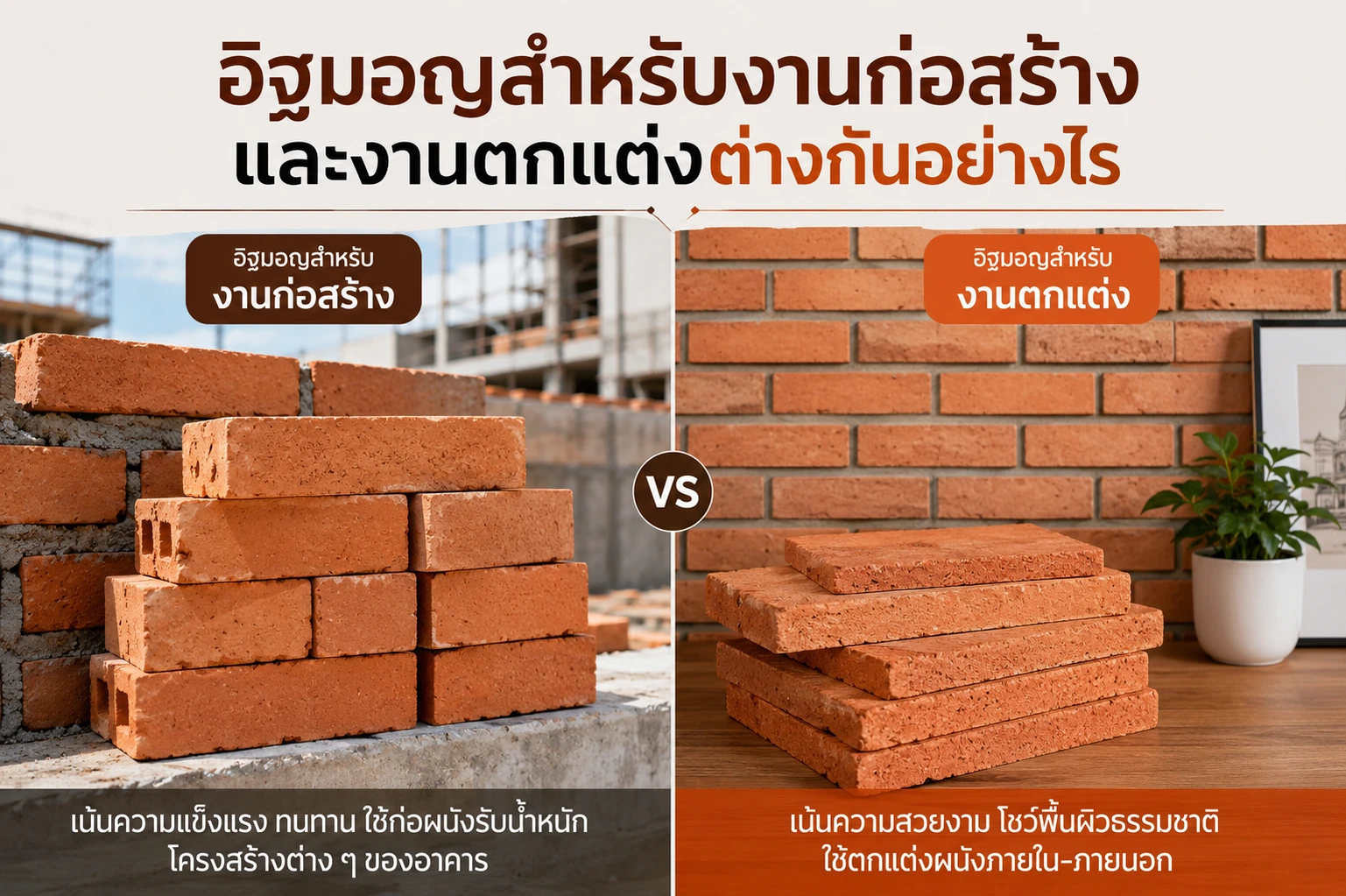 อิฐมอญสำหรับงานก่อสร้างและงานตกแต่งต่างกันอย่างไร