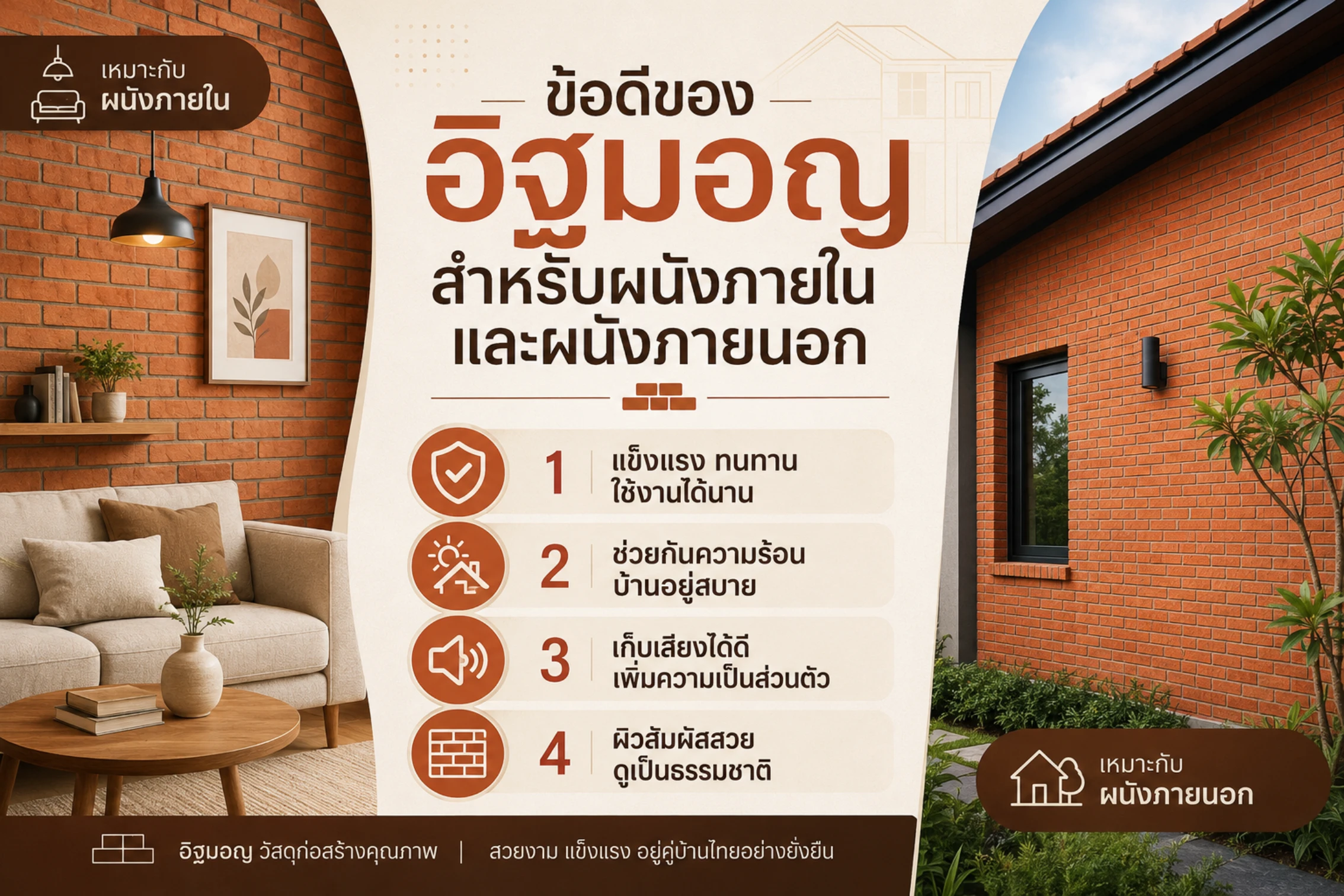 ข้อดีของอิฐมอญสำหรับผนังภายในและผนังภายนอก