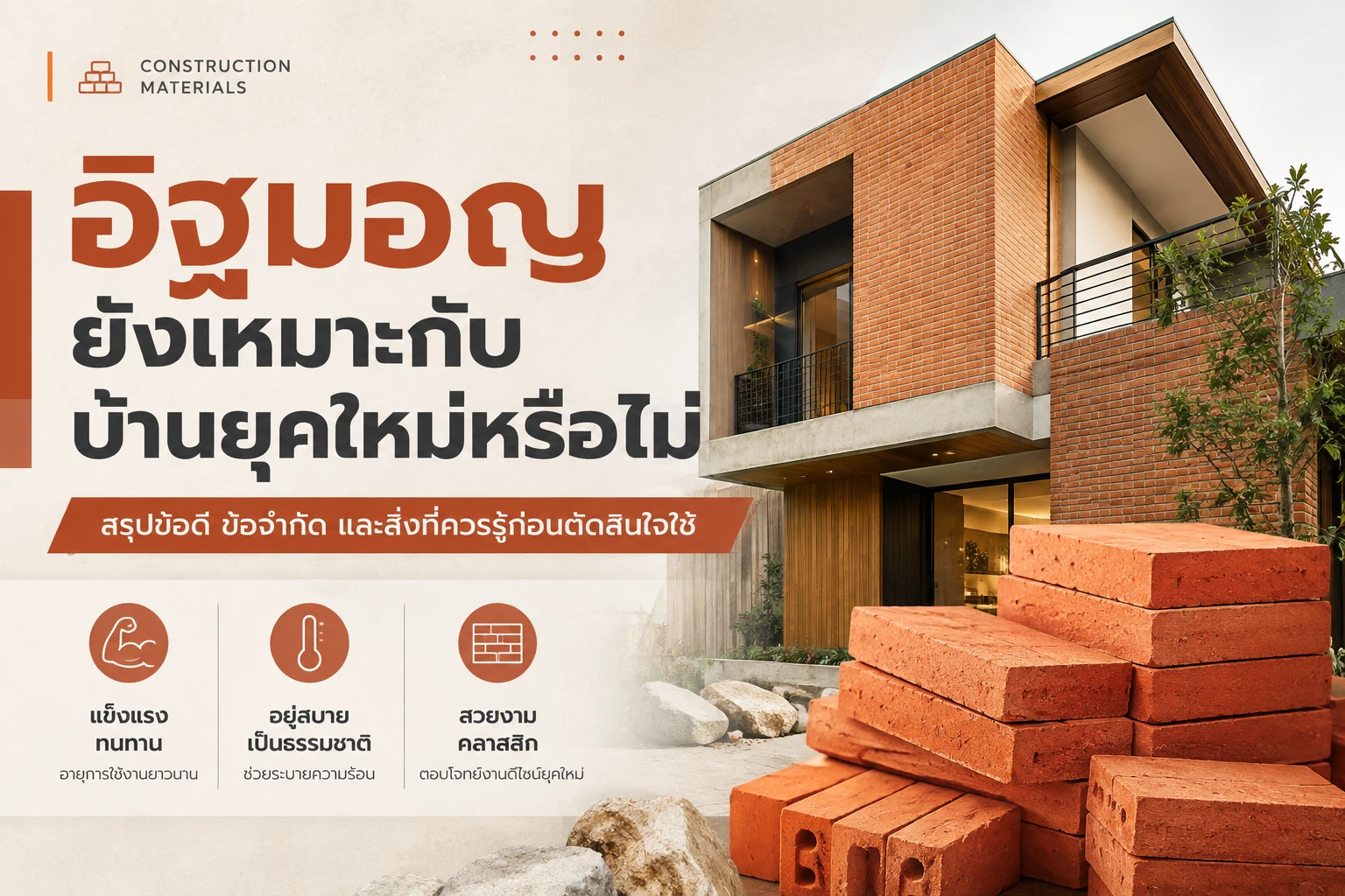 อิฐมอญยังเหมาะกับบ้านยุคใหม่หรือไม่ สรุปข้อดี ข้อจำกัด และสิ่งที่ควรรู้ก่อนตัดสินใจใช้
