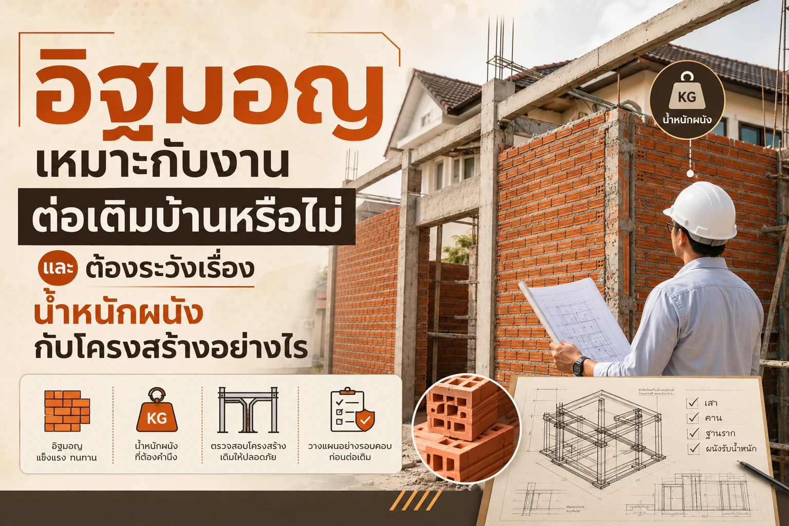 อิฐมอญเหมาะกับงานต่อเติมบ้านหรือไม่ และต้องระวังเรื่องน้ำหนักผนังกับโครงสร้างอย่างไร