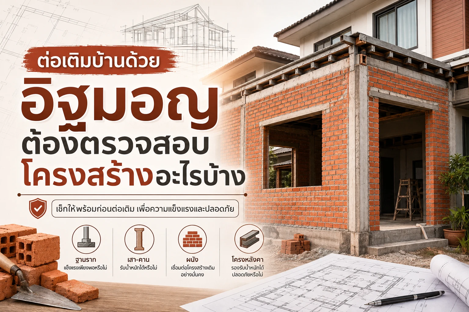 ต่อเติมบ้านด้วยอิฐมอญต้องตรวจสอบโครงสร้างอะไรบ้าง