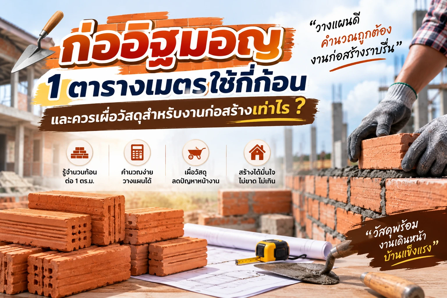 ก่ออิฐมอญ 1 ตารางเมตรใช้กี่ก้อน และควรเผื่อวัสดุสำหรับงานก่อสร้างเท่าไร